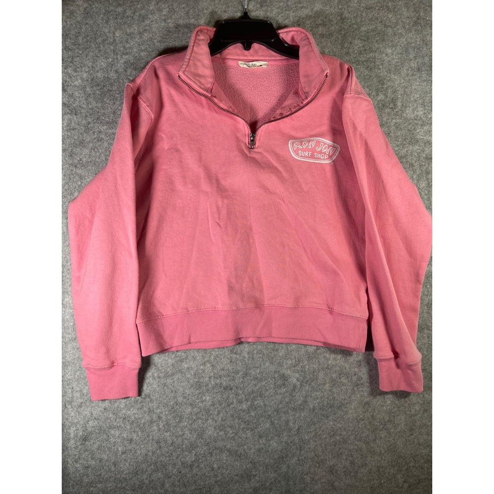 Ron Jon Surf Shop Pink Quarter Zip Sweatshirt Pullover Womens Medium Logo Fleece